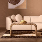 Natural Finish Curved Coffee Table with Striped Bamboo Inlay, Bambusa - Joe’s Haven