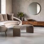 Natural Finish Curved Coffee Table with Striped Bamboo Inlay, Bambusa - Joe’s Haven
