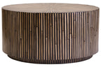 Natural Round Bamboo Inlay Coffee Table with Textured Sunburst Top, Bambusa - Joe’s Haven