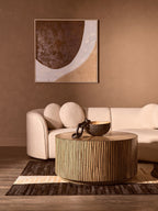 Natural Round Bamboo Inlay Coffee Table with Textured Sunburst Top, Bambusa - Joe’s Haven