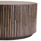 Natural Round Bamboo Inlay Coffee Table with Textured Sunburst Top, Bambusa - Joe’s Haven