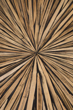 Natural Round Bamboo Inlay Coffee Table with Textured Sunburst Top, Bambusa - Joe’s Haven