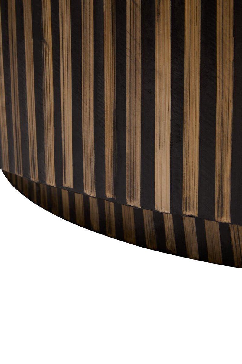 Natural Round Bamboo Inlay Coffee Table with Textured Sunburst Top, Bambusa - Joe’s Haven