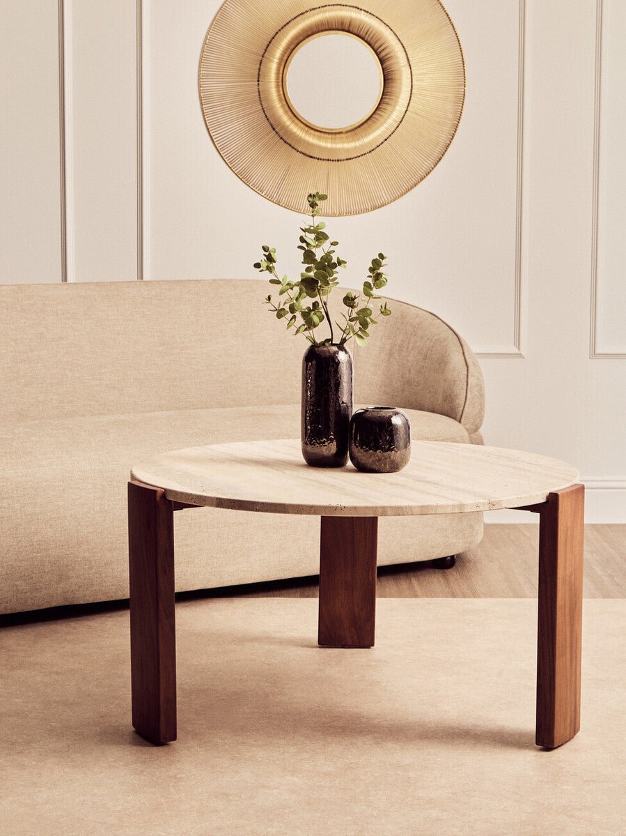 Palermo Round Travertine Top Large Coffee Table - Joe’s Haven