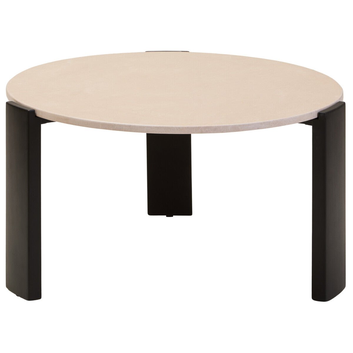 Cream Round Marble Top Large Coffee Table with Black Acacia Legs, Palermo - Joe’s Haven
