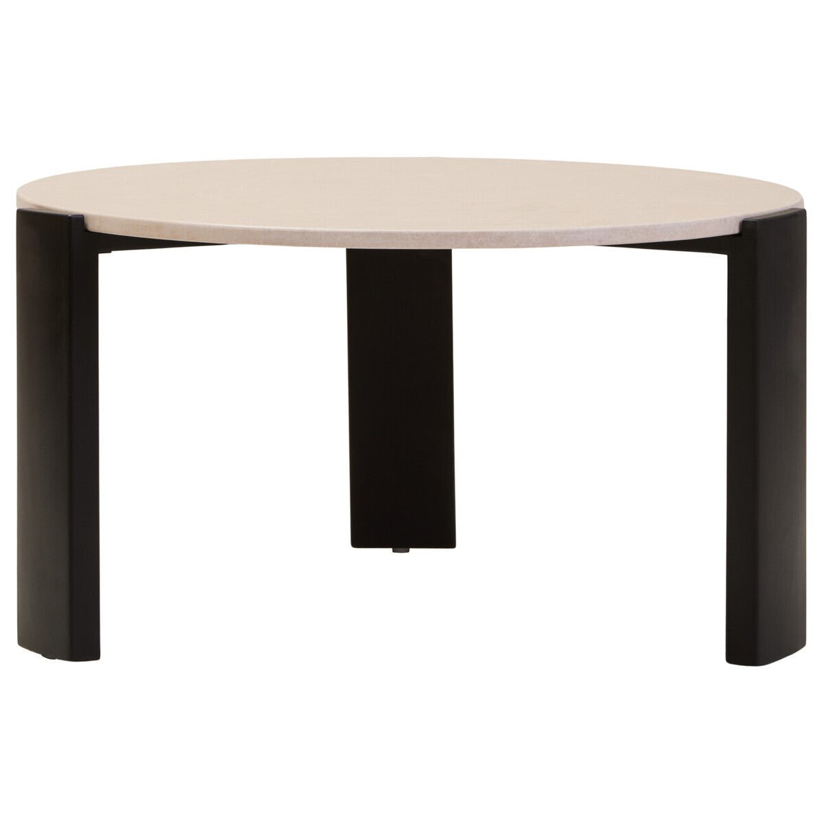 Cream Round Marble Top Large Coffee Table with Black Acacia Legs, Palermo - Joe’s Haven