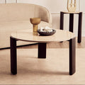 Cream Round Marble Top Large Coffee Table with Black Acacia Legs, Palermo - Joe’s Haven