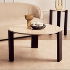 Cream Round Marble Top Large Coffee Table with Black Acacia Legs, Palermo - Joe’s Haven