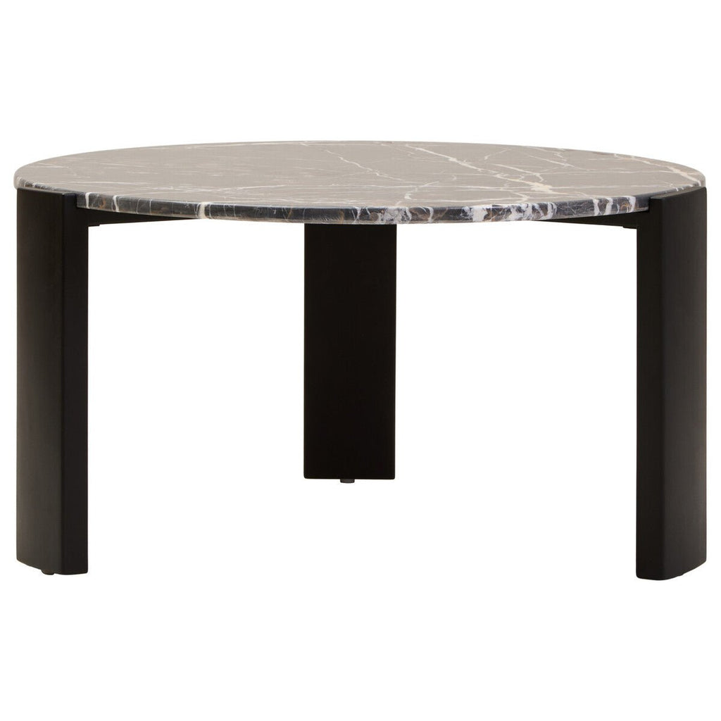 Black Round Marble Top Large Coffee Table with Black Acacia Legs, Palermo - Joe’s Haven