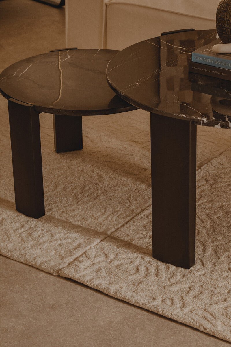 Black Round Marble Top Large Coffee Table with Black Acacia Legs, Palermo - Joe’s Haven