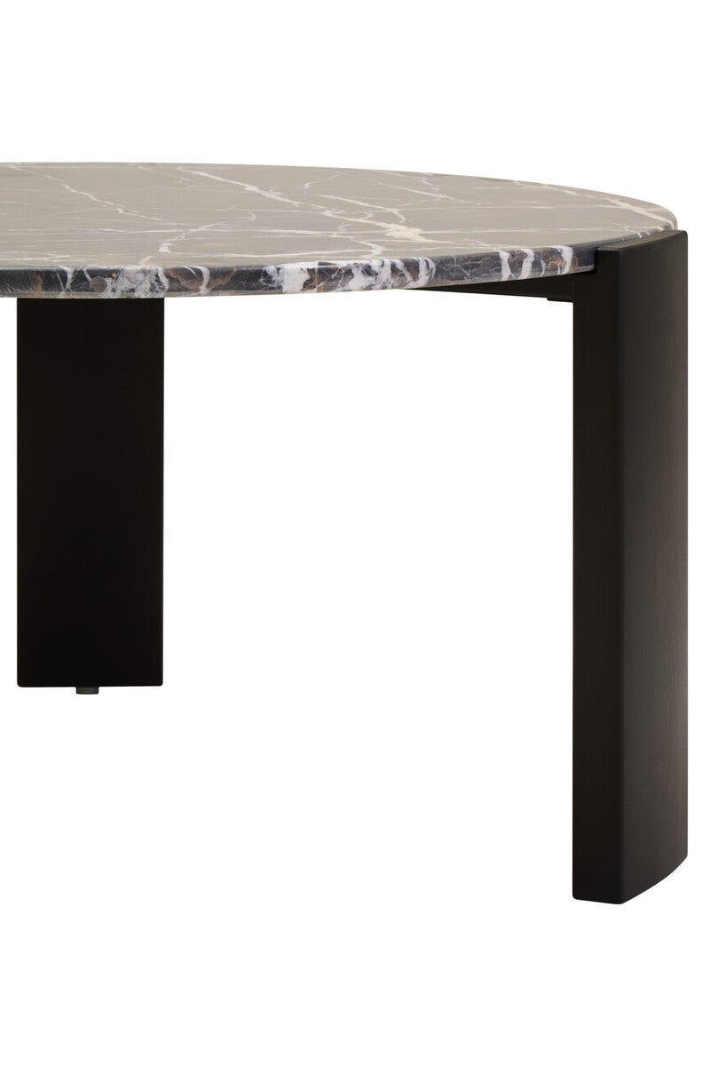 Black Round Marble Top Large Coffee Table with Black Acacia Legs, Palermo - Joe’s Haven