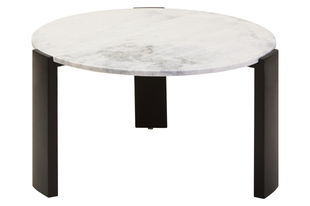 White Round Marble Top Large Coffee Table with Black Acacia Legs, Palermo - Joe’s Haven