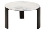 White Round Marble Top Large Coffee Table with Black Acacia Legs, Palermo - Joe’s Haven