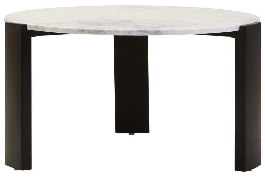 White Round Marble Top Large Coffee Table with Black Acacia Legs, Palermo - Joe’s Haven