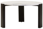 White Round Marble Top Large Coffee Table with Black Acacia Legs, Palermo - Joe’s Haven