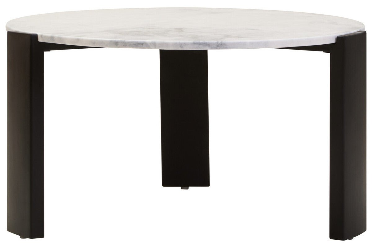 White Round Marble Top Large Coffee Table with Black Acacia Legs, Palermo - Joe’s Haven