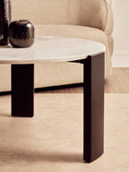 White Round Marble Top Large Coffee Table with Black Acacia Legs, Palermo - Joe’s Haven