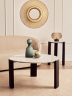 White Round Marble Top Large Coffee Table with Black Acacia Legs, Palermo - Joe’s Haven