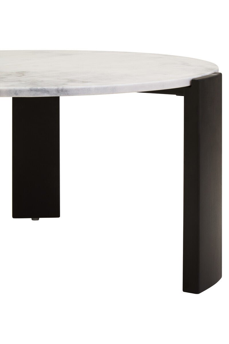 White Round Marble Top Large Coffee Table with Black Acacia Legs, Palermo - Joe’s Haven