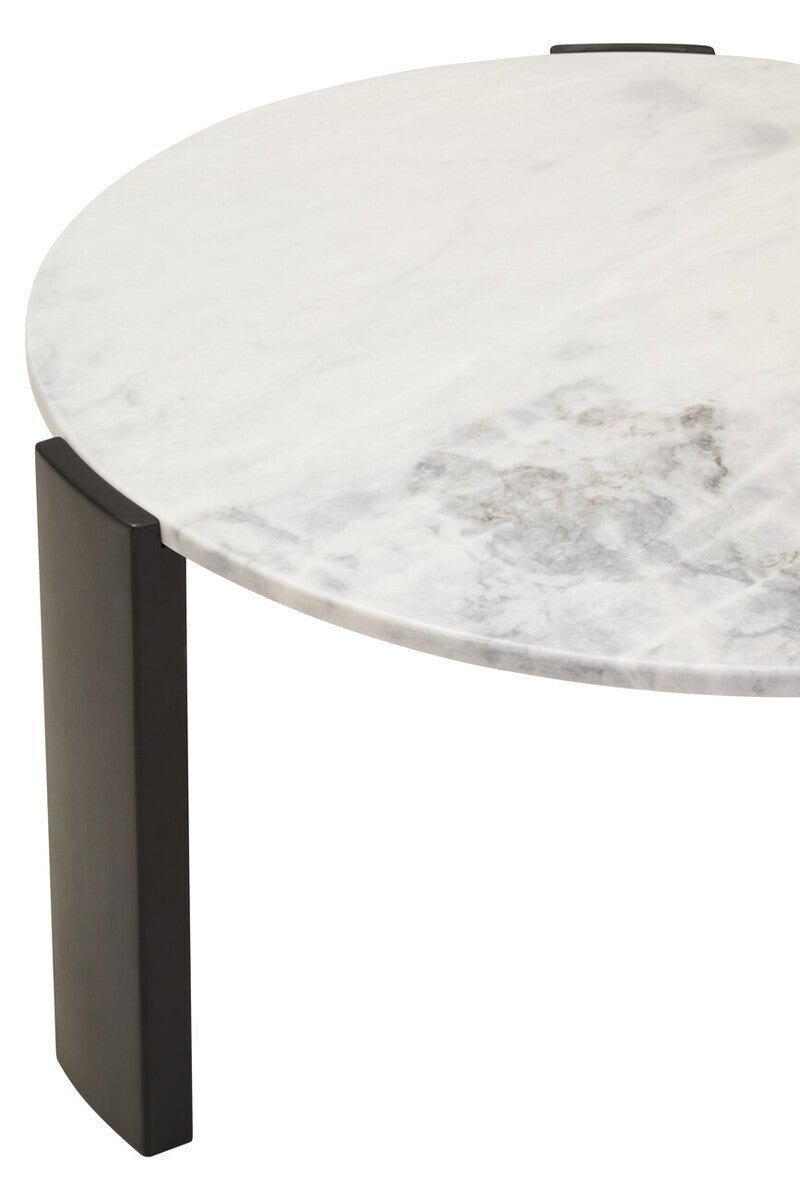 White Round Marble Top Large Coffee Table with Black Acacia Legs, Palermo - Joe’s Haven