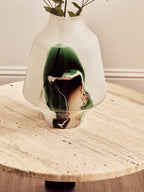 Palermo Natural Wood With Travertine Top Small Round Marble Coffee Table - Joe’s Haven