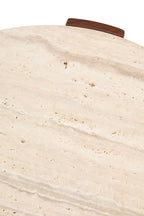 Cream Travertine Top Small Round Coffee Table with Natural Brown Acacia Wood Legs, Palermo - Joe’s Haven