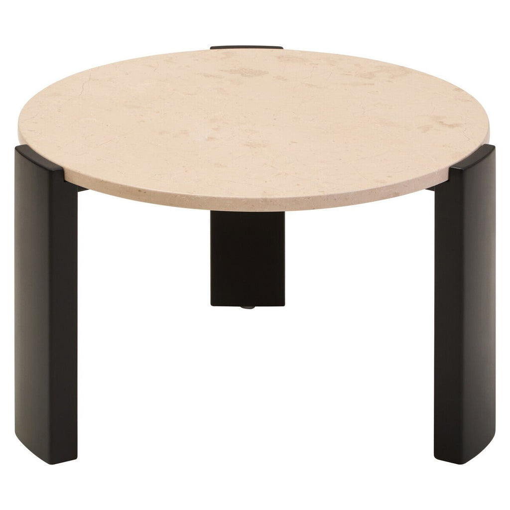 Cream Round Marble Top Large Coffee Table with Small Acacia Legs, Palermo - Joe’s Haven