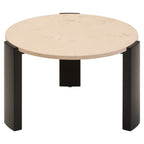 Cream Round Marble Top Large Coffee Table with Small Acacia Legs, Palermo - Joe’s Haven