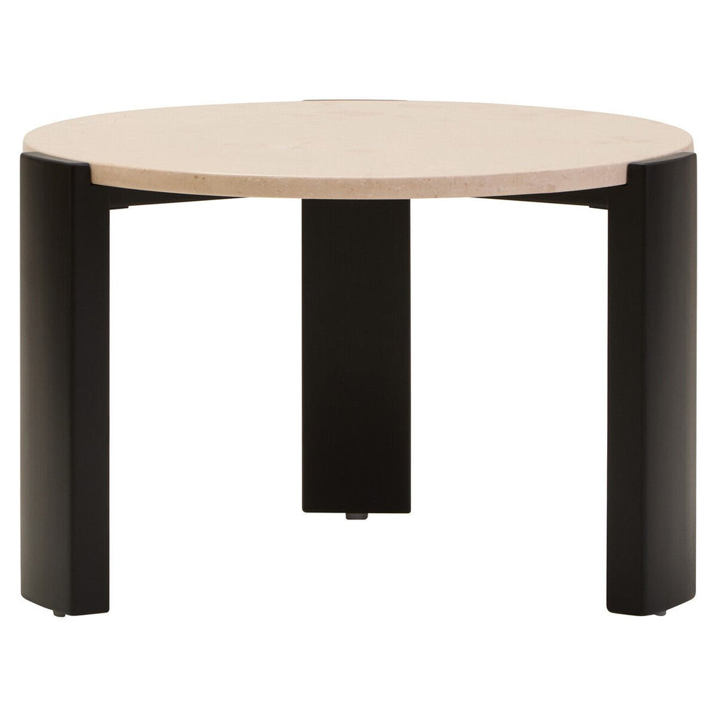 Cream Round Marble Top Large Coffee Table with Small Acacia Legs, Palermo - Joe’s Haven