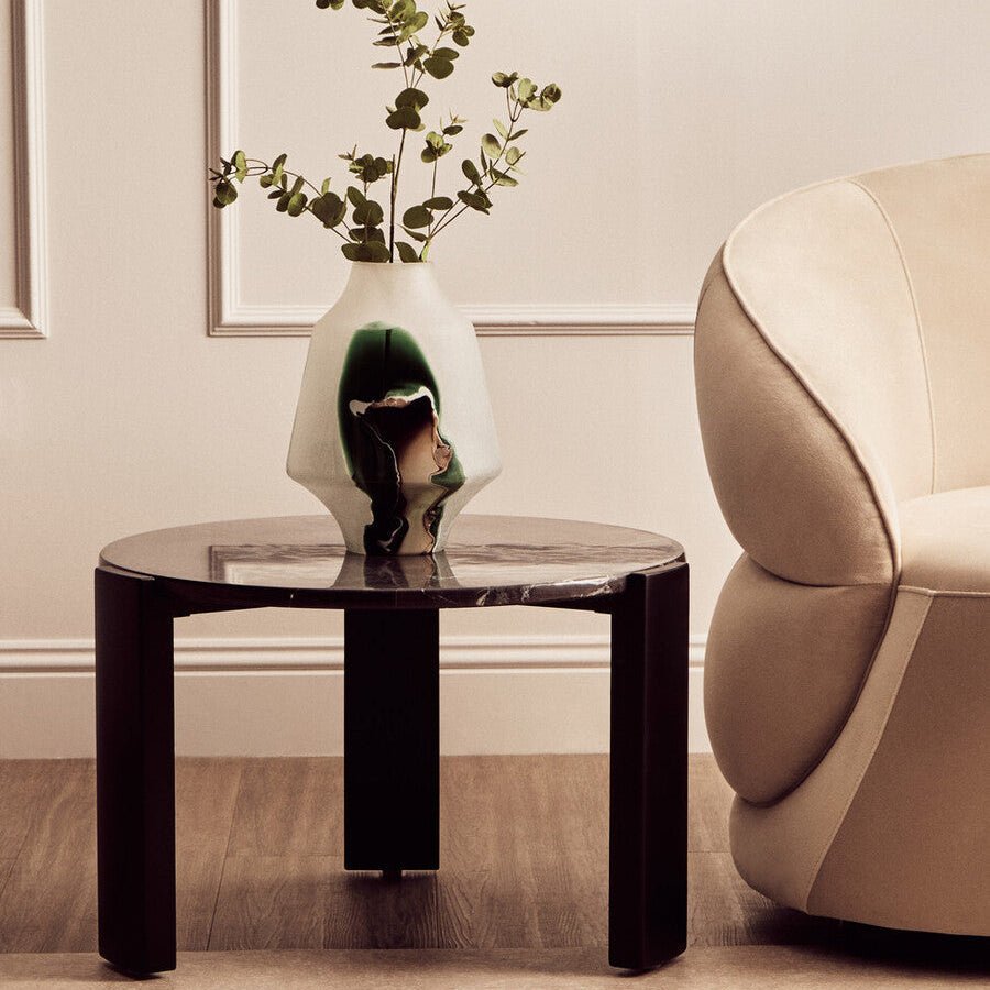 Black Round Marble Top Small Coffee Table with Black Acacia Legs | Palermo - Joe’s Haven