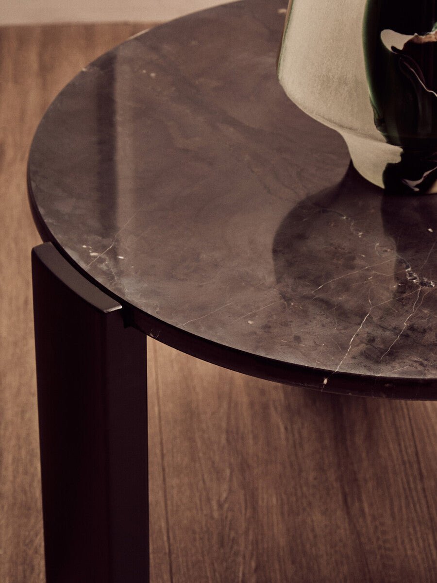 Black Round Marble Top Small Coffee Table with Black Acacia Legs | Palermo - Joe’s Haven