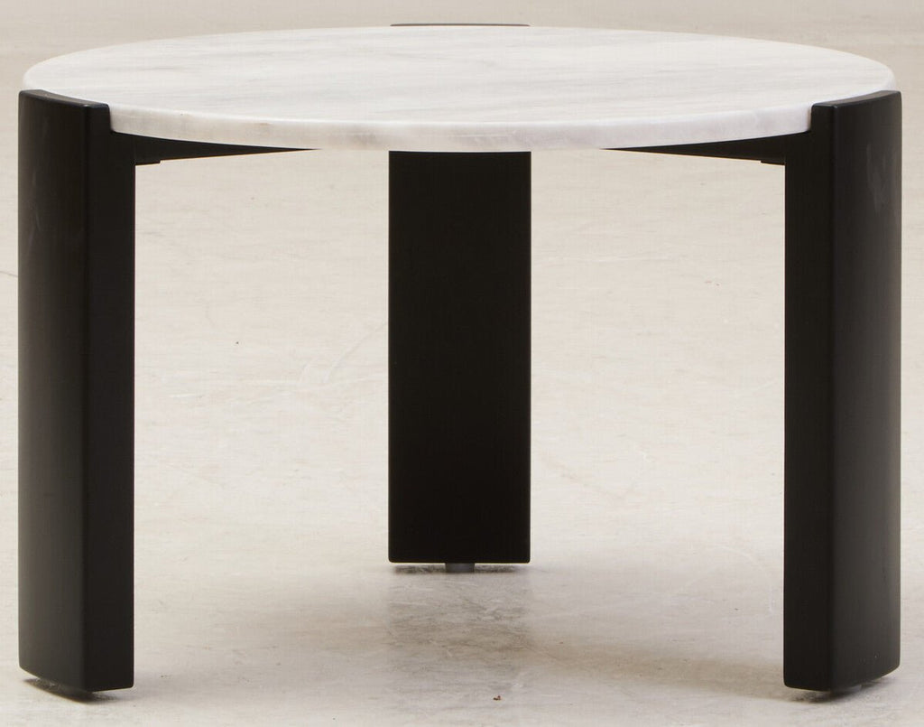 White Round Marble Top Small Coffee Table with Black Acacia Legs, Palermo - Joe’s Haven