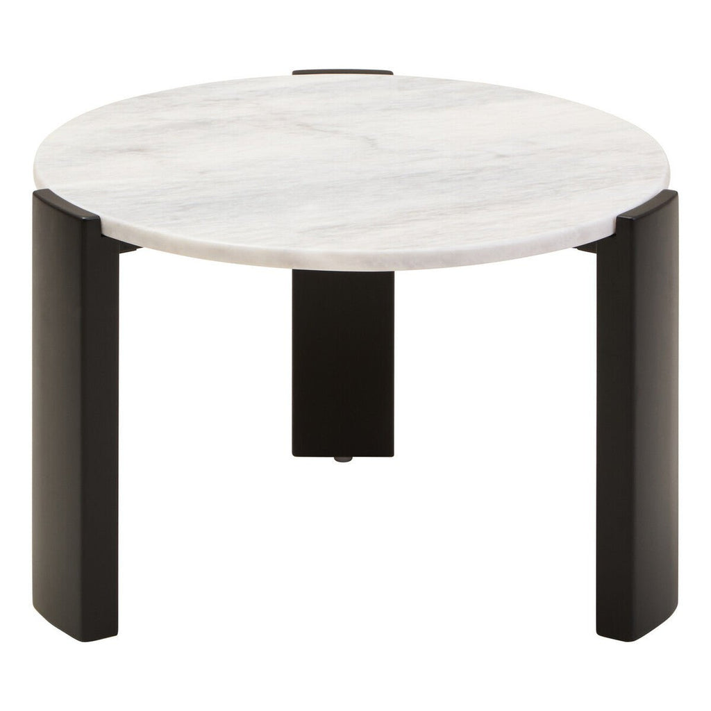 White Round Marble Top Small Coffee Table with Black Acacia Legs, Palermo - Joe’s Haven