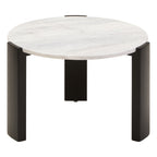 White Round Marble Top Small Coffee Table with Black Acacia Legs, Palermo - Joe’s Haven