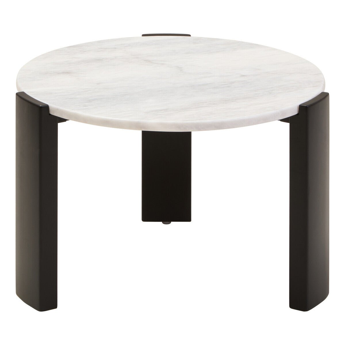 White Round Marble Top Small Coffee Table with Black Acacia Legs, Palermo - Joe’s Haven