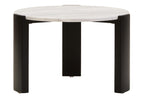 White Round Marble Top Small Coffee Table with Black Acacia Legs, Palermo - Joe’s Haven