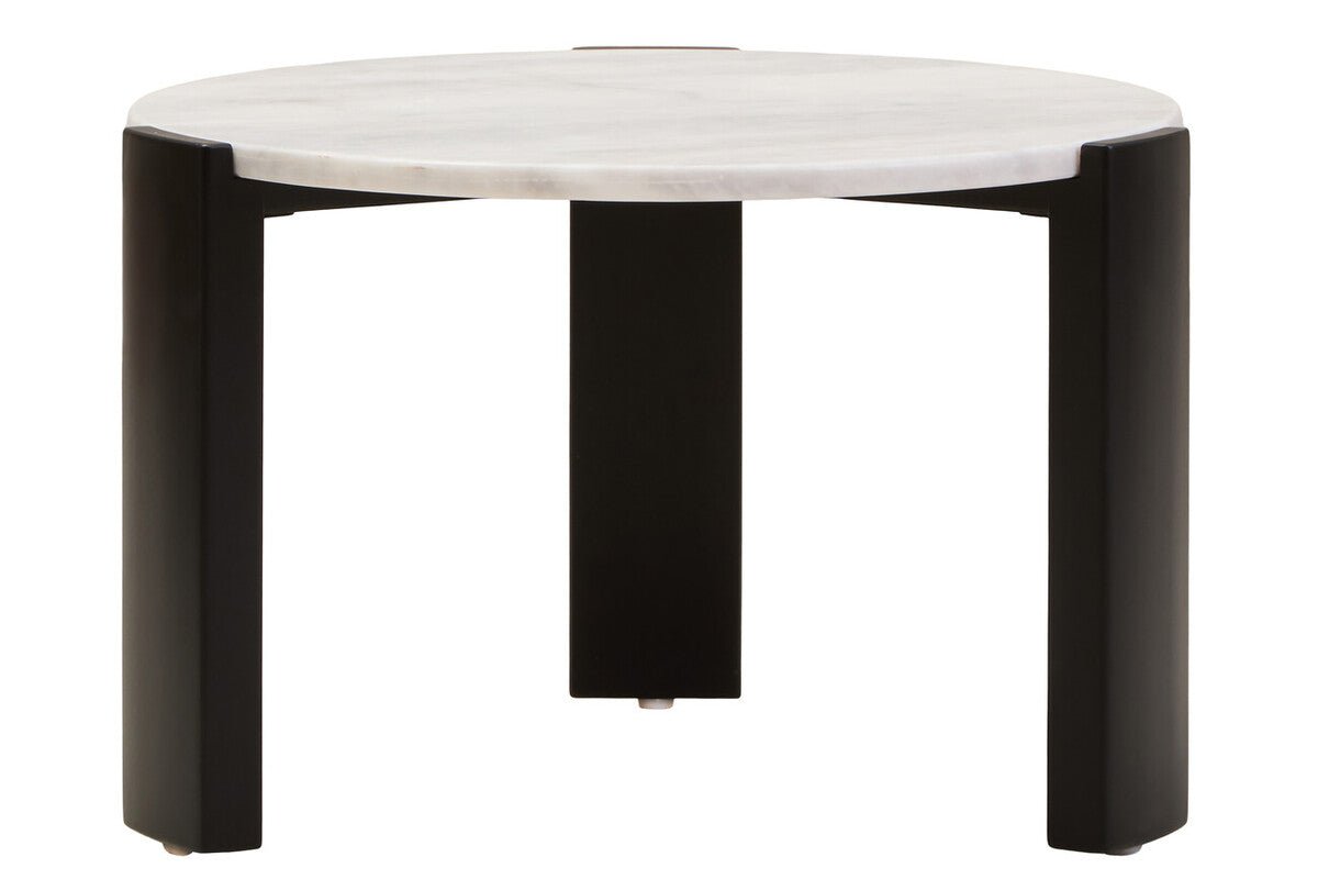 White Round Marble Top Small Coffee Table with Black Acacia Legs, Palermo - Joe’s Haven
