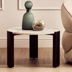 White Round Marble Top Small Coffee Table with Black Acacia Legs, Palermo - Joe’s Haven