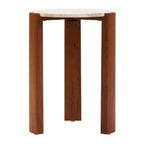Cream Travertine Top Round Side Table with Natural Brown Acacia Wood Base, Palermo - Joe’s Haven