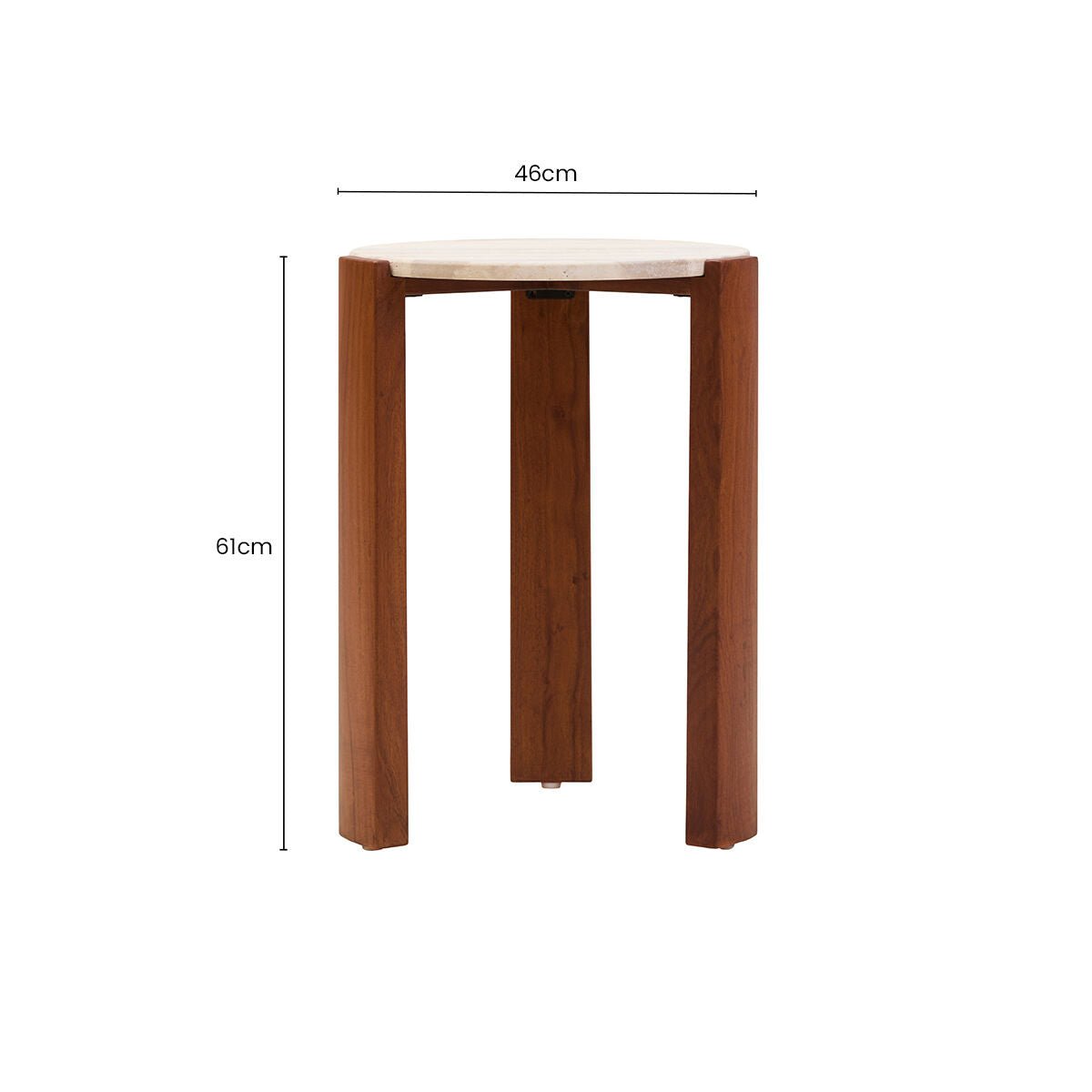 Cream Travertine Top Round Side Table with Natural Brown Acacia Wood Base, Palermo - Joe’s Haven