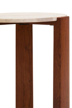 Cream Travertine Top Round Side Table with Natural Brown Acacia Wood Base, Palermo - Joe’s Haven