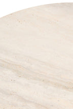 Cream Travertine Top Round Side Table with Natural Brown Acacia Wood Base, Palermo - Joe’s Haven
