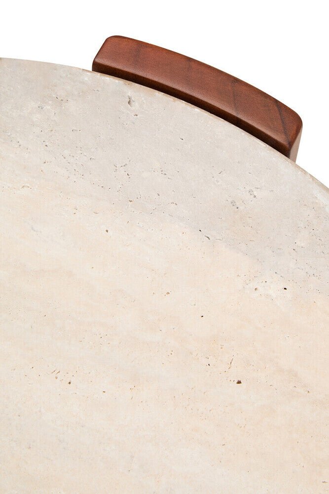 Cream Travertine Top Round Side Table with Natural Brown Acacia Wood Base, Palermo - Joe’s Haven