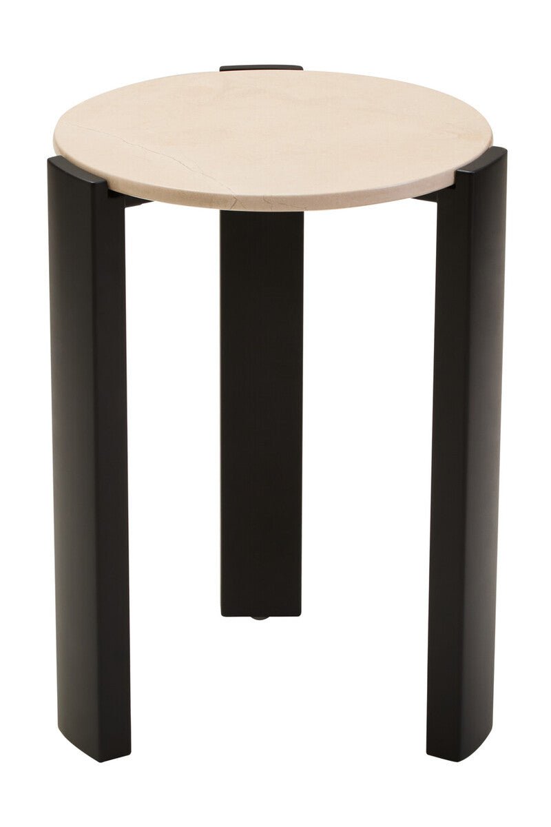 Cream Marble Top Round Side Table with Black Acacia Wood Legs, Palermo - Joe’s Haven