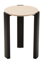 Cream Marble Top Round Side Table with Black Acacia Wood Legs, Palermo - Joe’s Haven