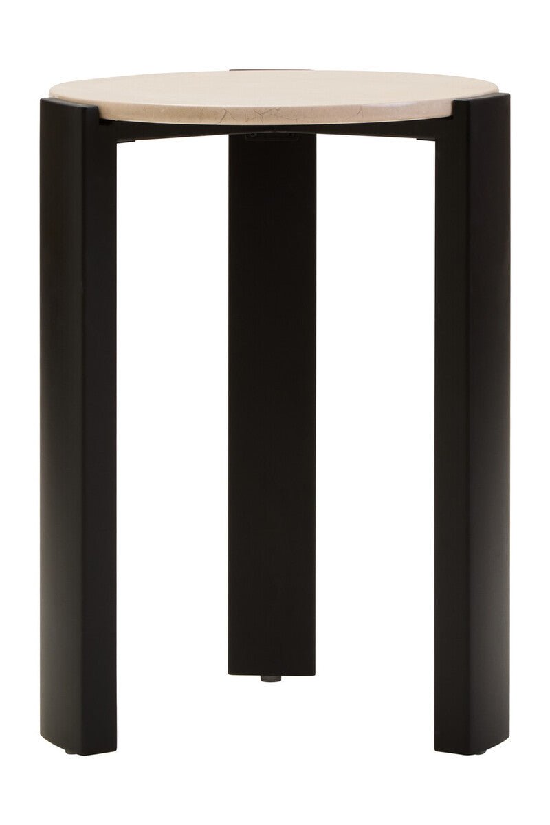 Cream Marble Top Round Side Table with Black Acacia Wood Legs, Palermo - Joe’s Haven