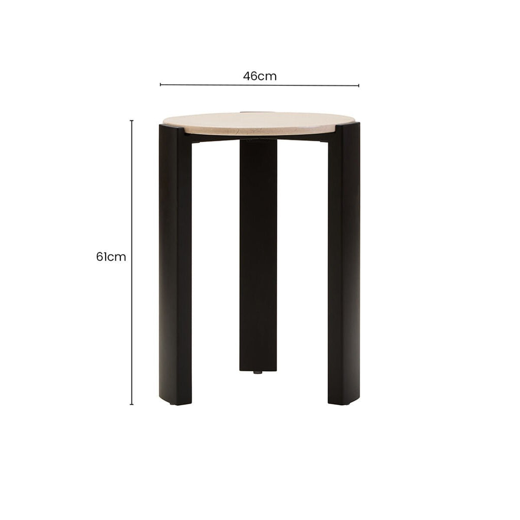 Cream Marble Top Round Side Table with Black Acacia Wood Legs, Palermo - Joe’s Haven
