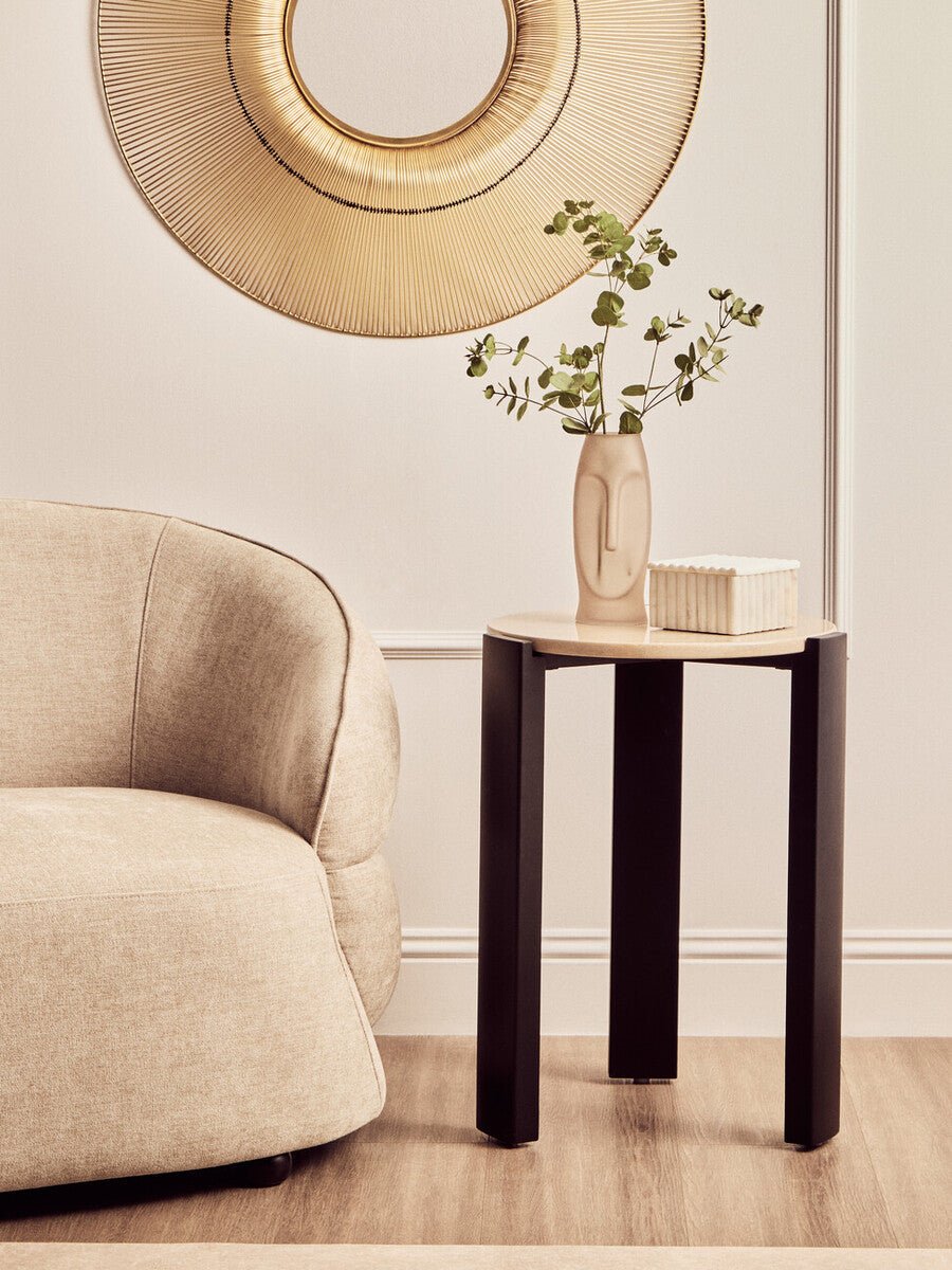 Palermo Cream Marble Top Round Side Table - Joe’s Haven