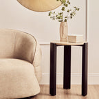 Cream Marble Top Round Side Table with Black Acacia Wood Legs, Palermo - Joe’s Haven