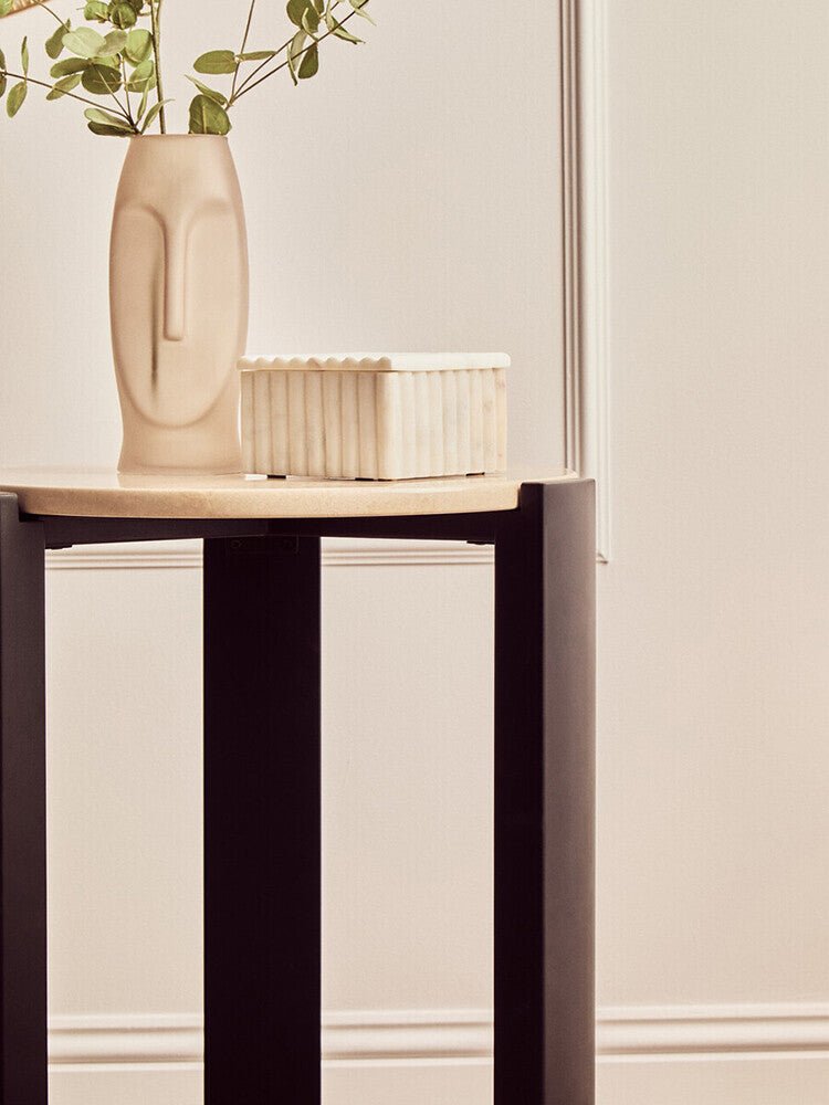Cream Marble Top Round Side Table with Black Acacia Wood Legs, Palermo - Joe’s Haven